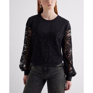 NWT Express Lace Crew Neck Sweatshirt Top Black XS
